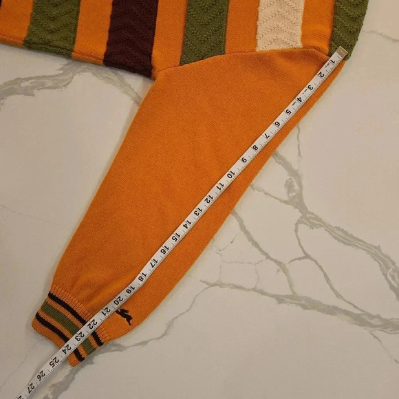 VTG A. Taziano Mens V-Neck Cotton Striped Y2K Relaxed Fit Sweater Orange Green - Picture 6 of 10